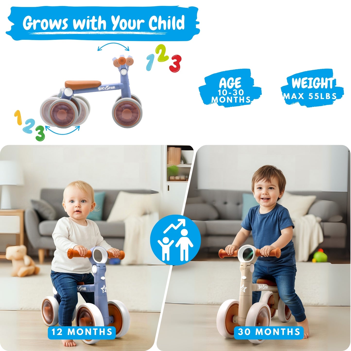 Baby Balance Bike with Light-up Wheels for Toddler 10-30 Months | SWB-0706S