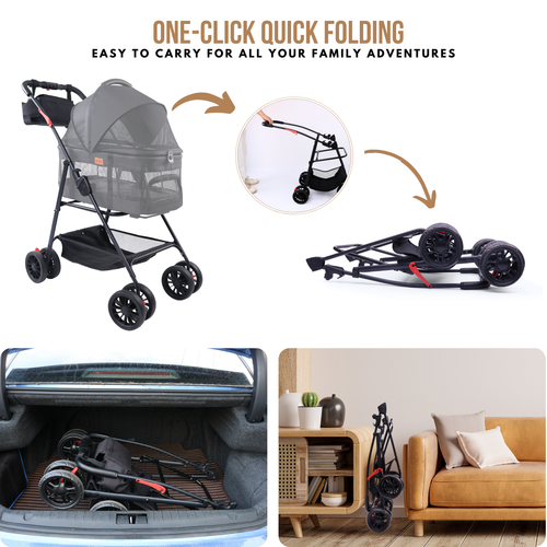 3 in 1 Pet Stroller with Detachable Carrier, Foldable, Max 33 lbs | LS-G2113BN
