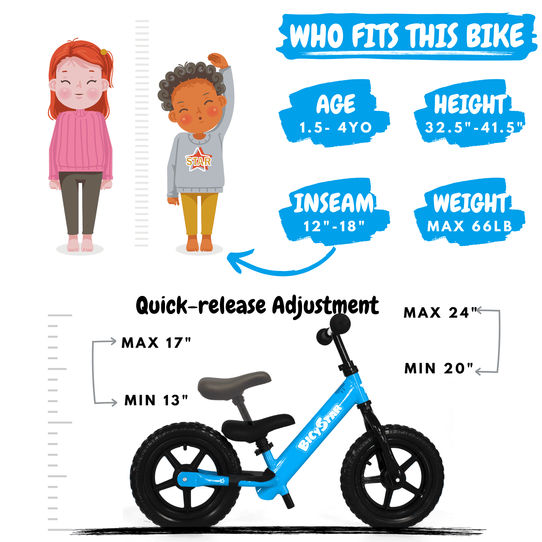 12 inch Balance Bike for Toddlers 2 4 Lightweight 4.6lb No Pedals To Bicystar