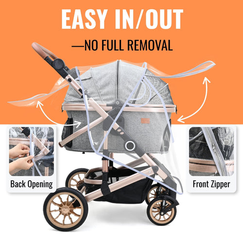 Bicystar Pet Stroller Rain Cover – Waterproof Windproof Weather Protection for Dog & Cat Strollers, Clear EVA with Front Zipper, Ventilation Holes, Foldable Universal Fit