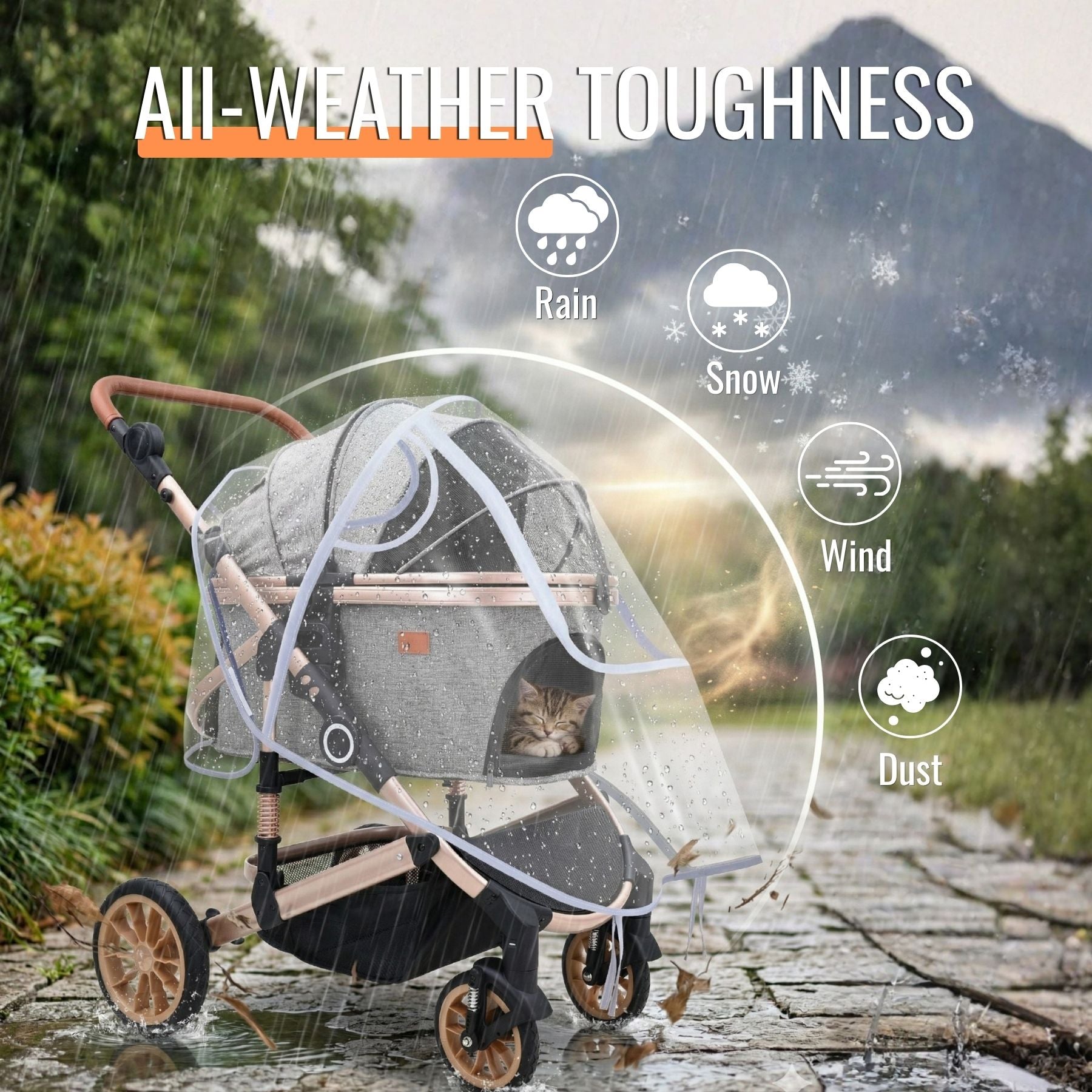 Bicystar Pet Stroller Rain Cover, Clear EVA with Front Zipper, Ventilation Holes, Foldable Universal Fit