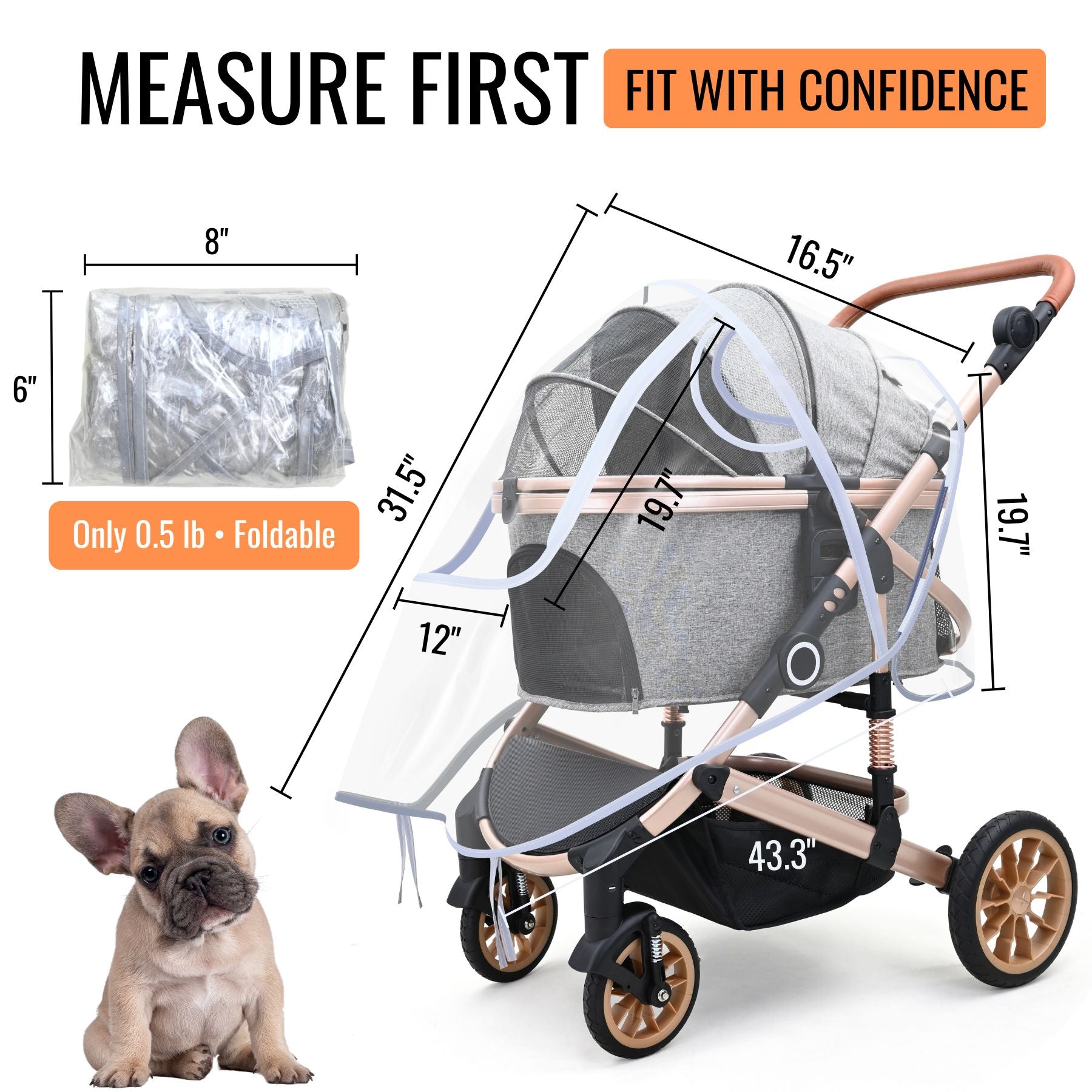 Bicystar Pet Stroller Rain Cover, Clear EVA with Front Zipper, Ventila