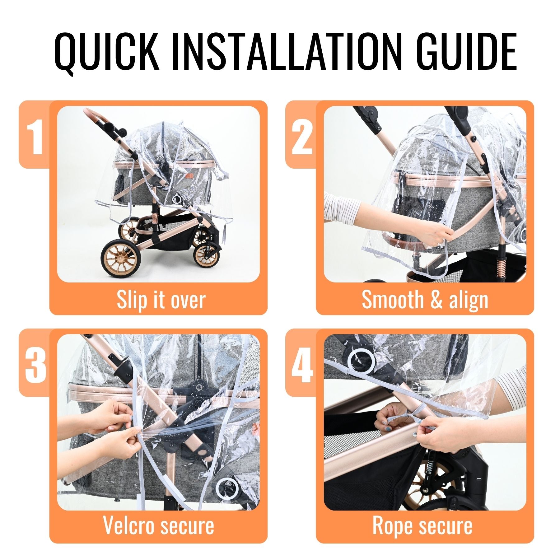 Bicystar Pet Stroller Rain Cover, Clear EVA with Front Zipper, Ventila