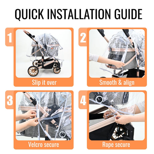 Bicystar Pet Stroller Rain Cover, Clear EVA with Front Zipper, Ventilation Holes, Foldable Universal Fit