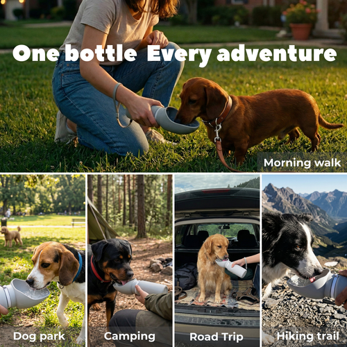 Bicystar Collapsible Water Bottle for Dogs, Leak-Resistant w/Drain-Back, 19oz