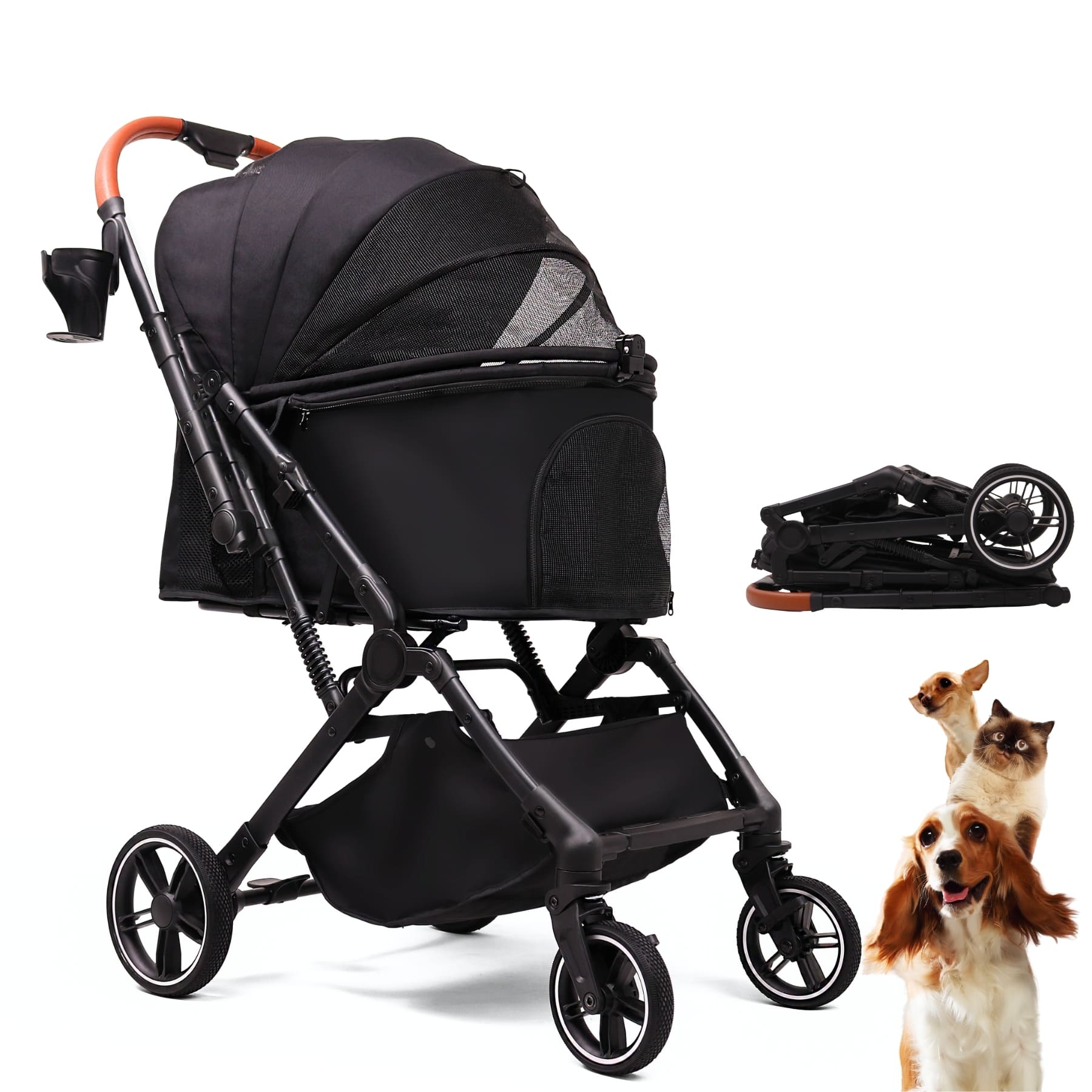 Foldable Pet Stroller for Small Dogs Cats Up to 45lbs