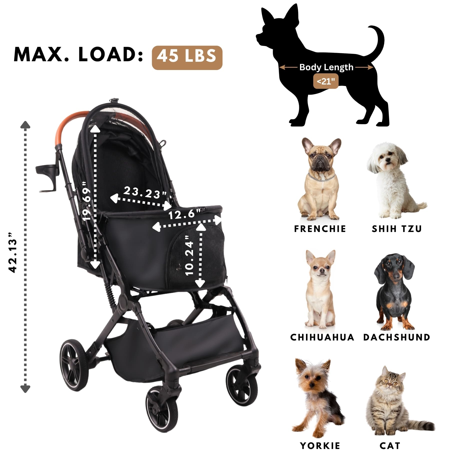 dog stroller french bulldog Foldable Pet Stroller for Small Dogs Cats Up to 45lbs