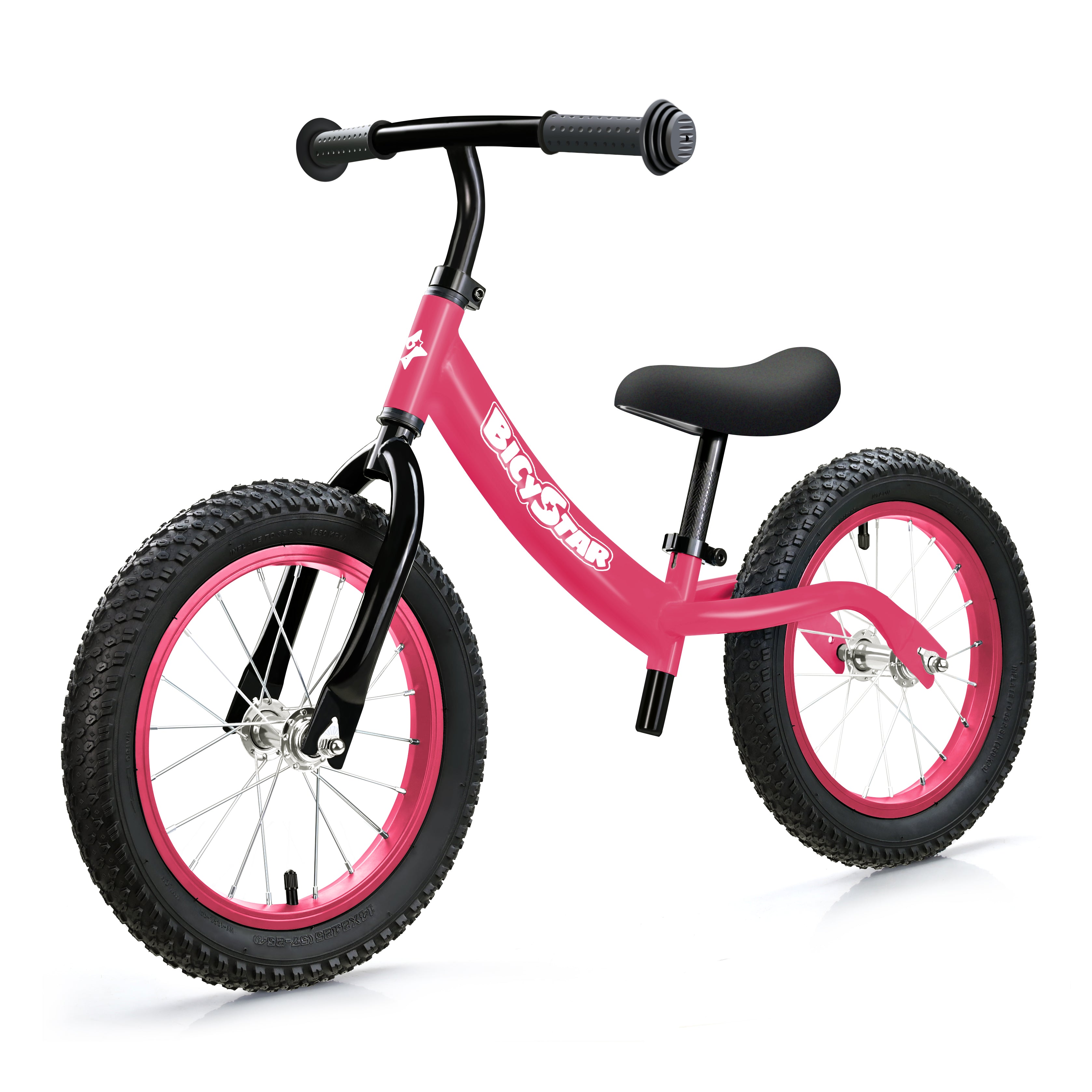 mountainbike 14 inch bicystar 14 Inch Balance Bike for Kids 3-7 Year Old, Kids Bike with No Pedals, Air Rubber Tires, Adjustable Height, Foot Rest, Pedalless Kids