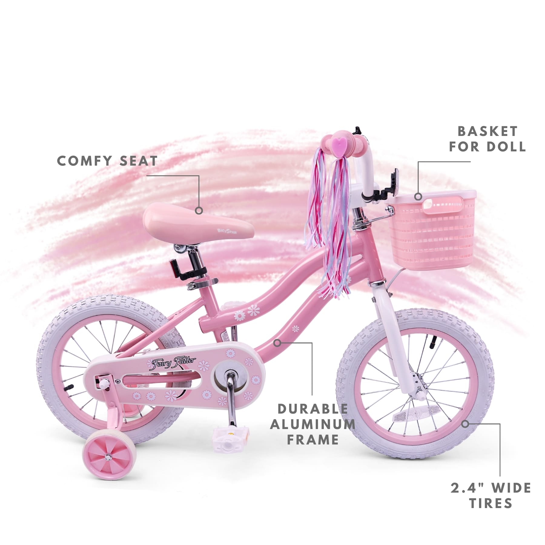 Pink Girls Bike for Kids with Training Wheels, Basket BS-AZ0285