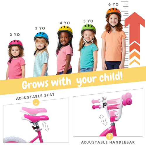 Bicystar Girls Bike for Kids 2-5 Years with Training Wheels, Basket 12 14 16 inch | BS-PB01