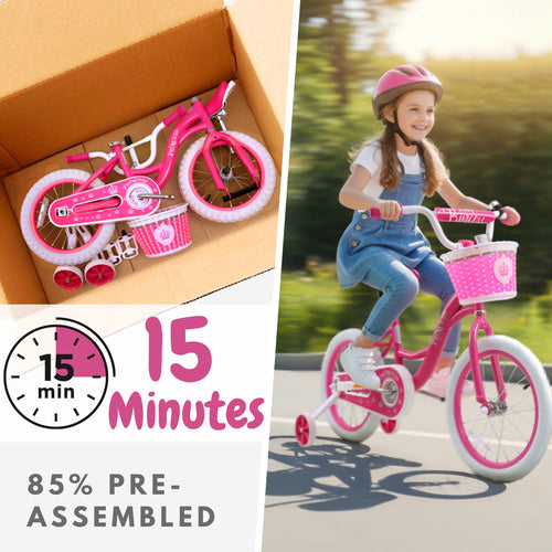Bicystar Girls Bike for Kids 2-5 Years with Training Wheels, Basket 12 14 16 inch | BS-PB01