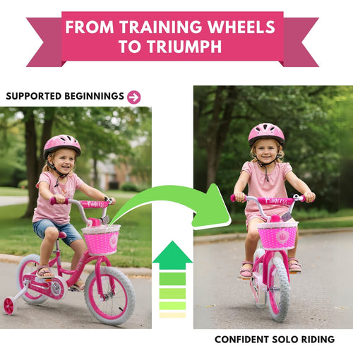 Bicystar Girls Bike for Kids 2-5 Years with Training Wheels, Basket 12 14 16 inch | BS-PB01