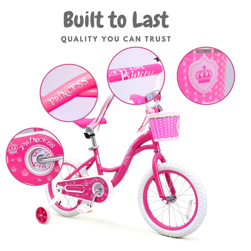 Bicystar Girls Bike for Kids 2-5 Years with Training Wheels, Basket 12 14 16 inch | BS-PB01