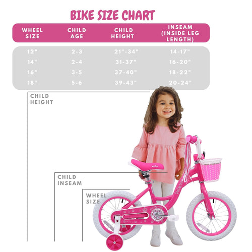 Bicystar Girls Bike for Kids 2-5 Years with Training Wheels, Basket 12 14 16 inch | BS-PB01