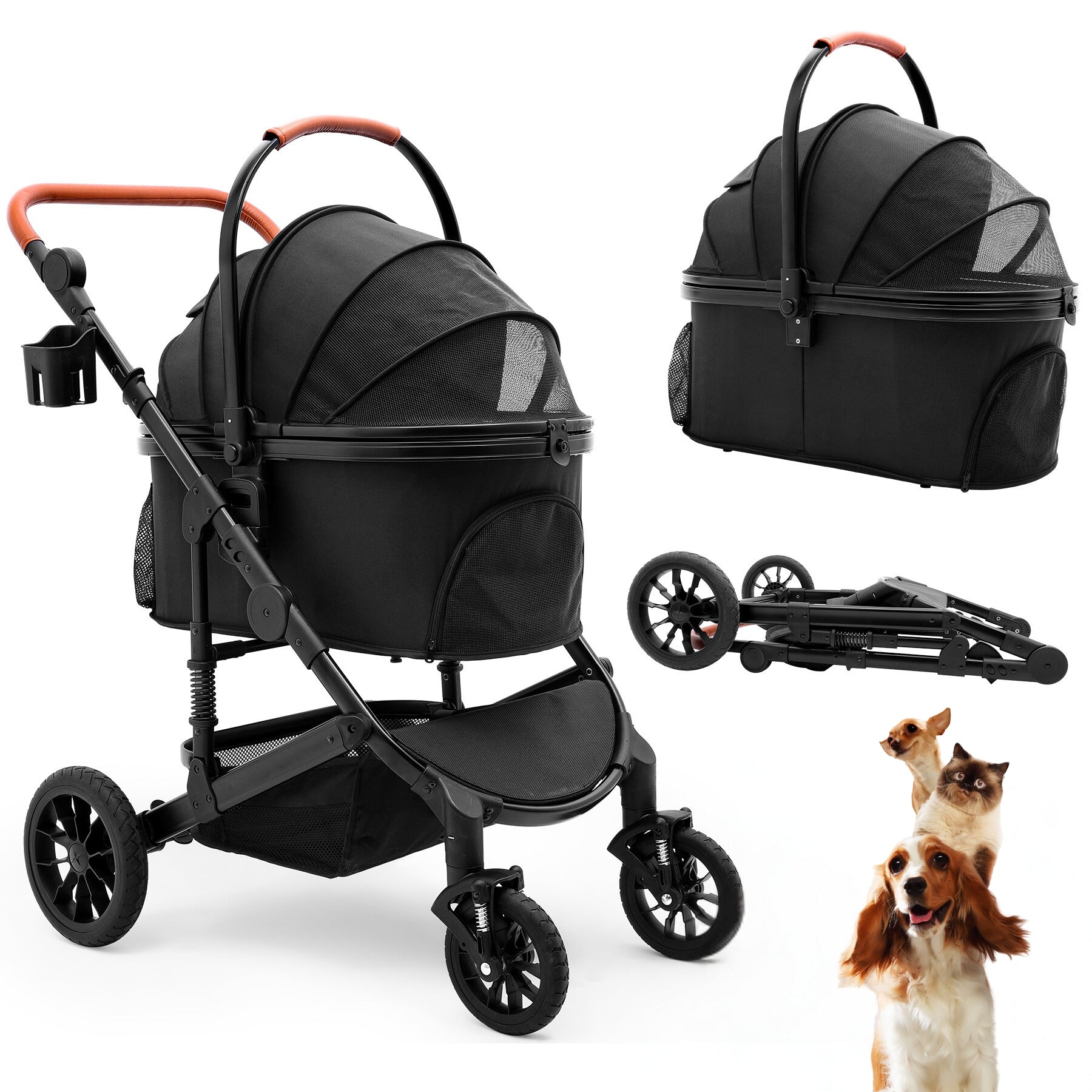 in Pet Stroller with Detachable Carrier, Rubber Wheels HLD
