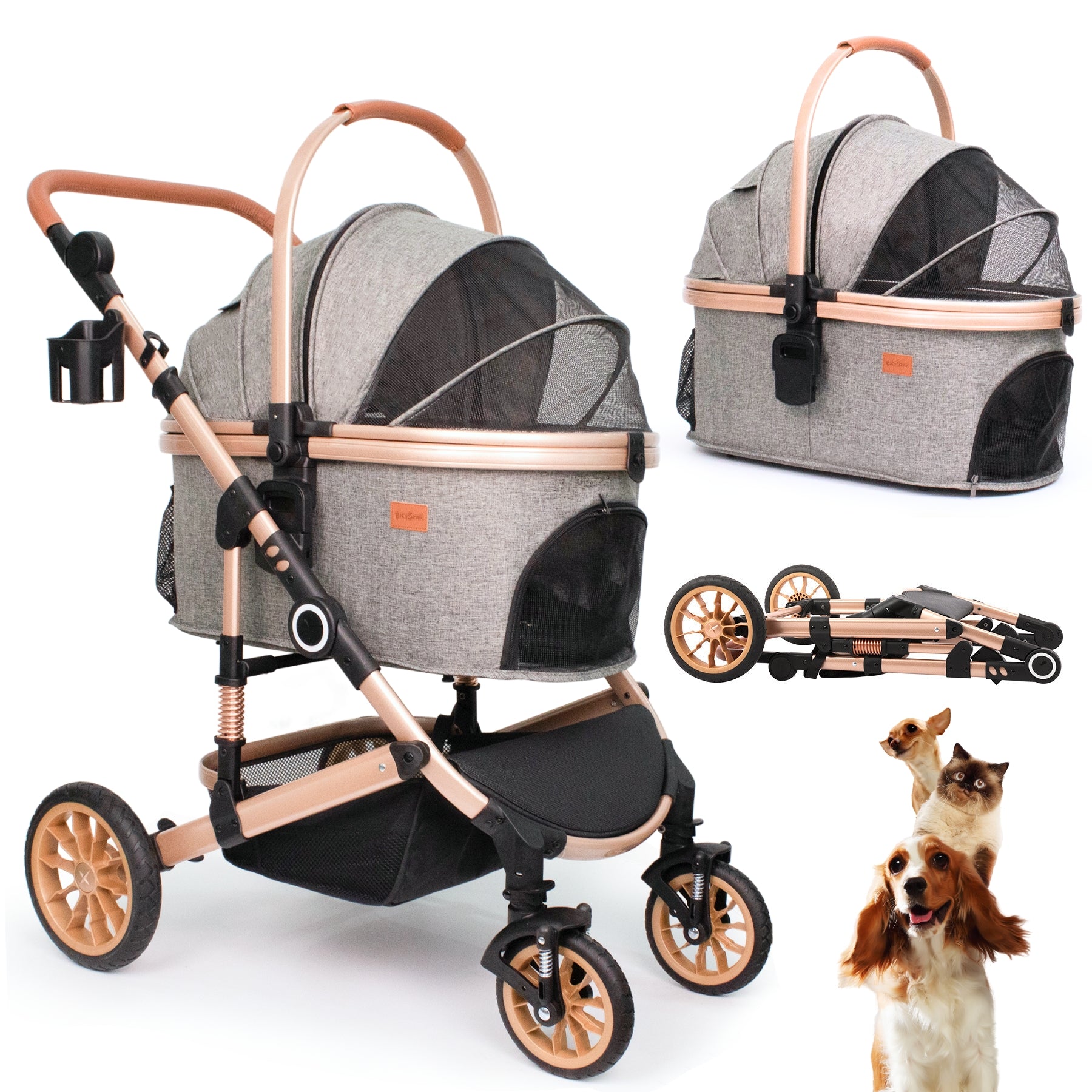 in Pet Stroller with Detachable Carrier, Rubber Wheels HLD