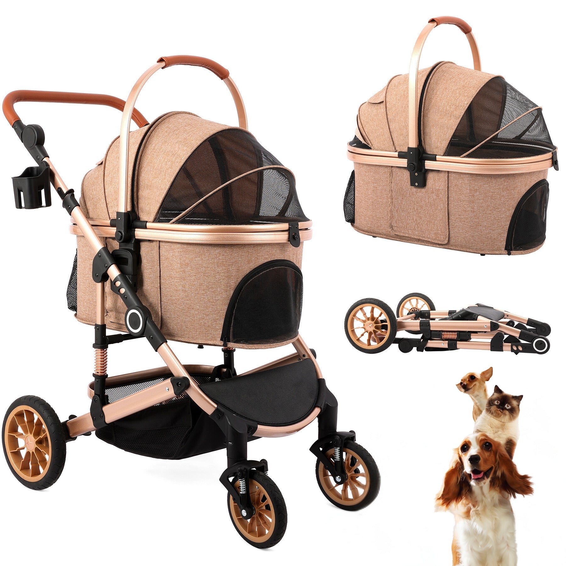 3 in 1 baby stroller 3 in 1 Pet Stroller with Detachable Carrier, Rubber Wheels