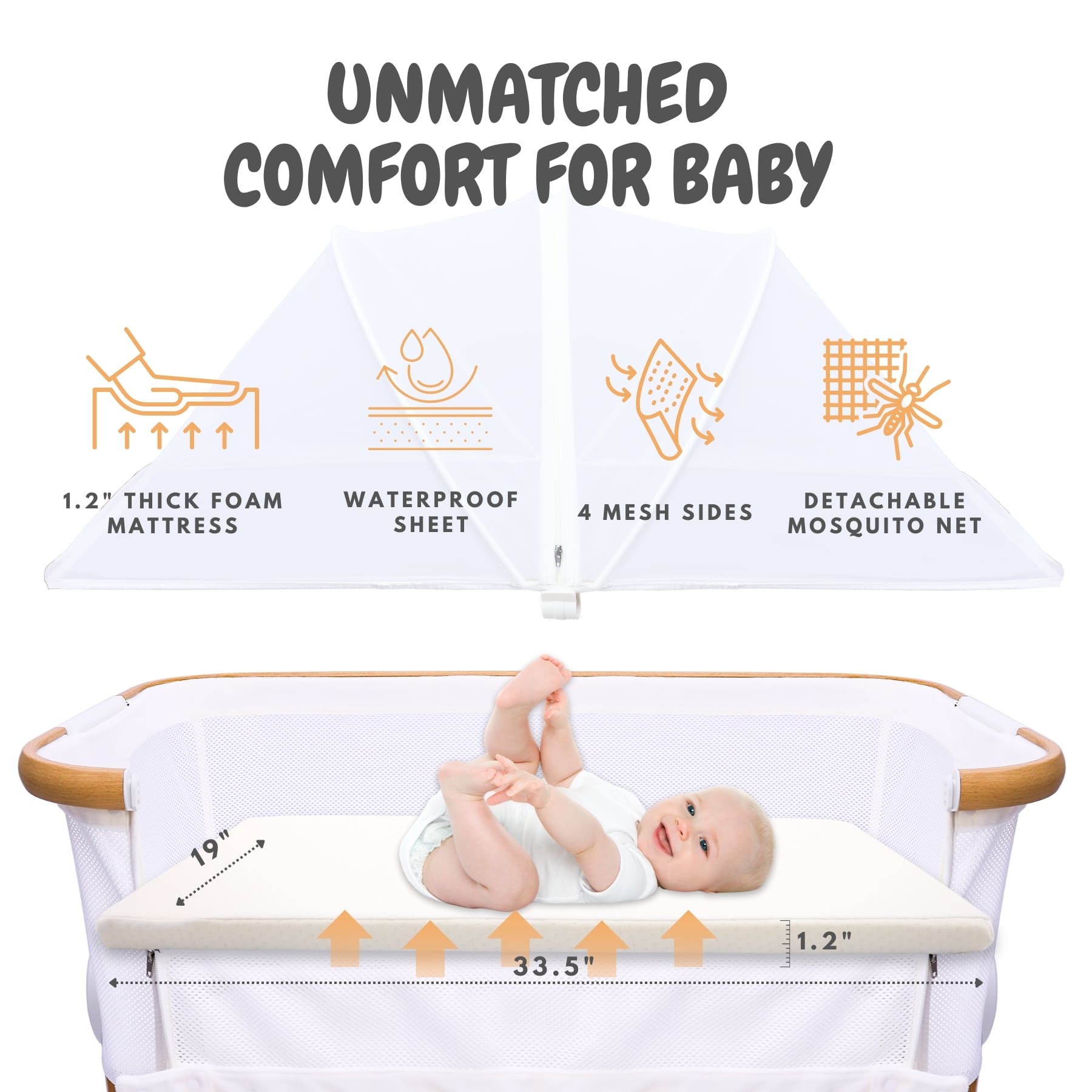 Bicystar Baby Bassinet Bedside Sleeper in 1, All Mesh for Newborn to