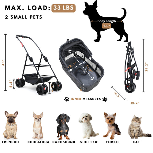 3 in 1 Pet Stroller with Detachable Carrier, Foldable, Max 33 lbs | LS-G2113BN