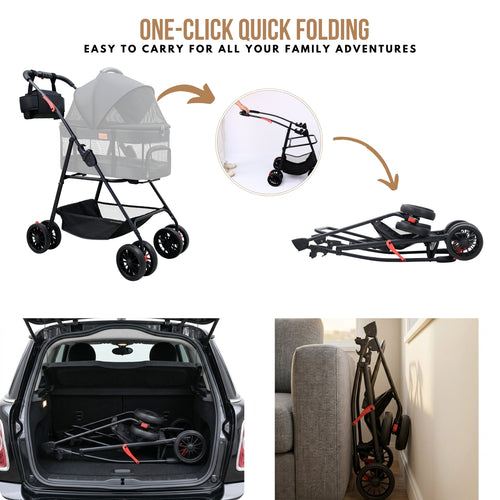 3 in 1 Pet Stroller with Detachable Carrier, Foldable, Max 33 lbs | LS-G2113BN