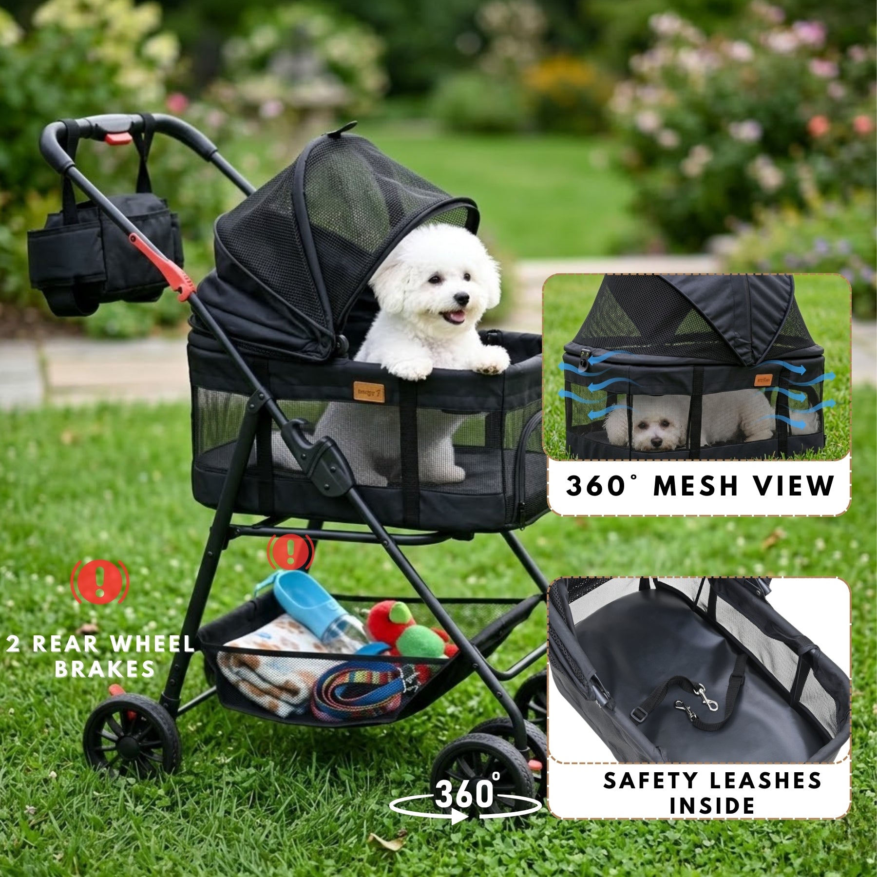 dog stroller attachment Bicystar Pet Stroller for Small Dogs Cats with Wheels, Detachable Carrier, Max Load 33 lbs, Easy Folding, Compact Portable, Dog