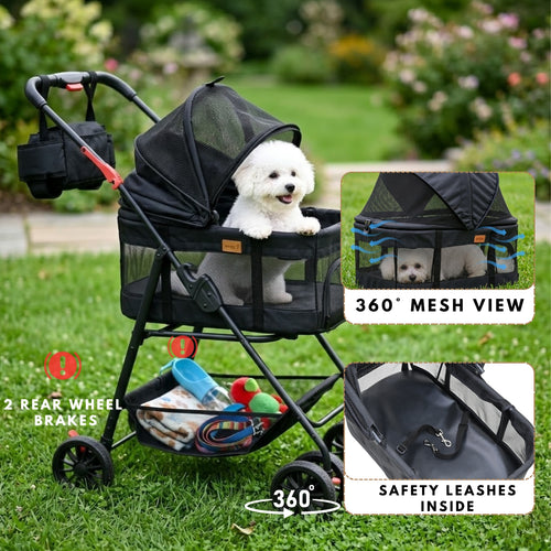 3 in 1 Pet Stroller with Detachable Carrier, Foldable, Max 33 lbs | LS-G2113BN