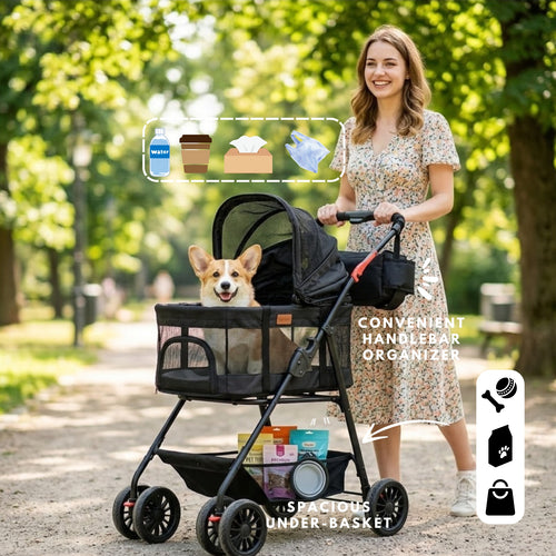 3 in 1 Pet Stroller with Detachable Carrier, Foldable, Max 33 lbs | LS-G2113BN