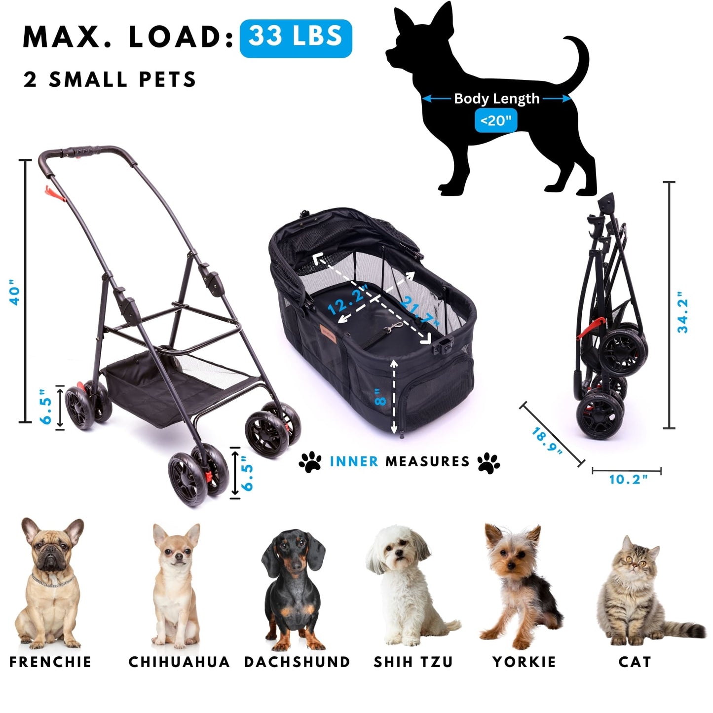 black dog stroller