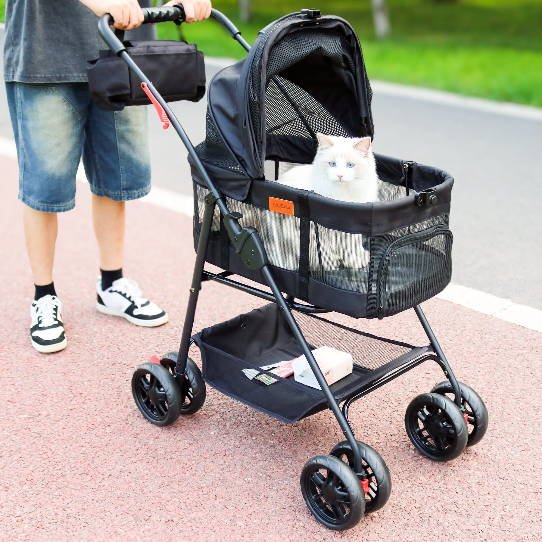 black pet stroller