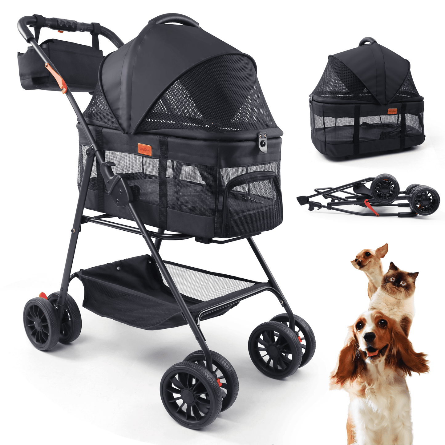 Bicystar Pet Stroller for Small Dogs Cats with Detachable Carrier, Max Load 33 lbs, Car Seat 3 in 1 (Upgraded)