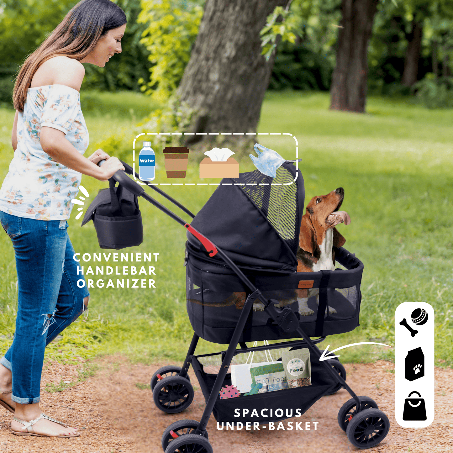 Bicystar Pet Stroller for Small Dogs Cats with Detachable Carrier, Max Load 33 lbs, Car Seat 3 in 1 (Upgraded)