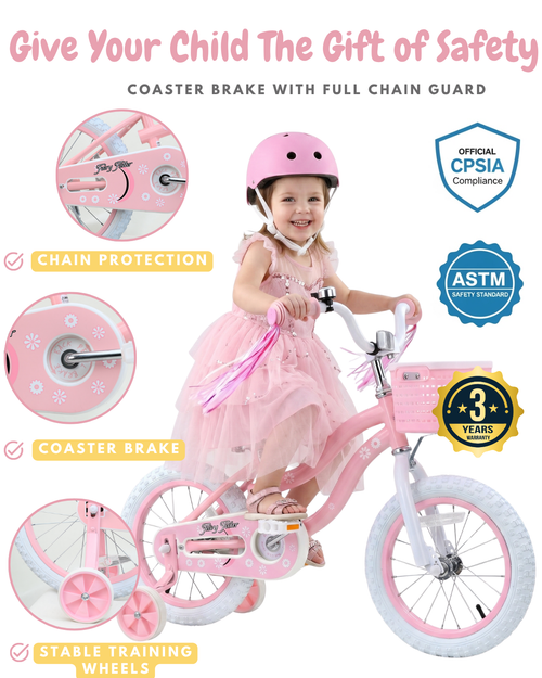 Pink Girls Bike for Kids with Training Wheels, Basket | BS-AZ0285