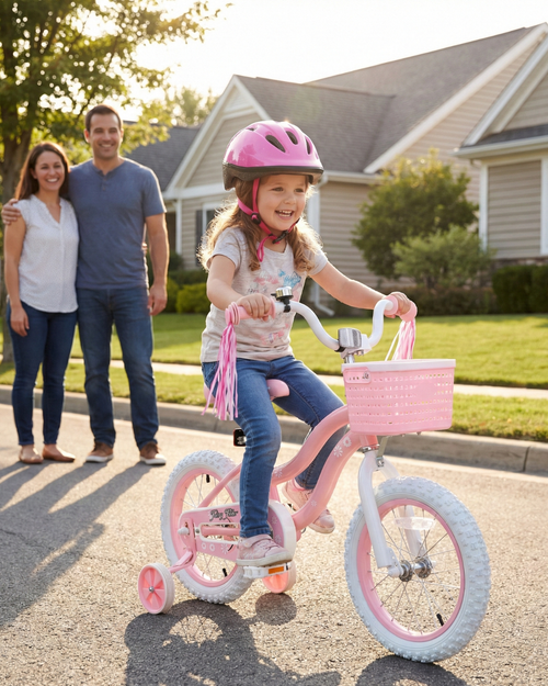 Pink Girls Bike for Kids with Training Wheels, Basket | BS-AZ0285