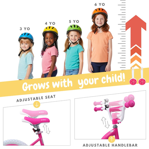 Bicystar Girls Bike for Kids 3-8 Years with Training Wheels, Basket 12 14 16 18 inch | BS-PB01