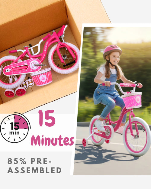 Bicystar Girls Bike for Kids 3-8 Years with Training Wheels, Basket 12 14 16 18 inch | BS-PB01