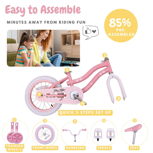 Pink / Blue Girls Bike for Kids with Training Wheels, Basket | BS-AZ0285