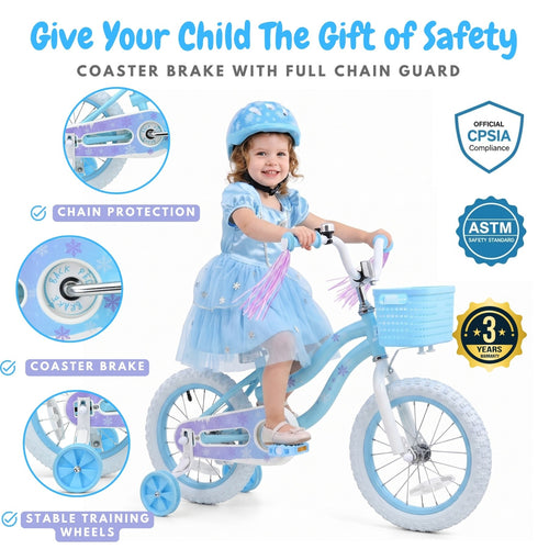 Pink / Blue Girls Bike for Kids with Training Wheels, Basket | BS-AZ0285
