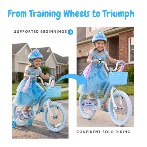 Pink / Blue Girls Bike for Kids with Training Wheels, Basket | BS-AZ0285