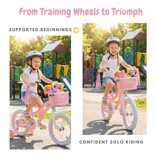 Pink / Blue Girls Bike for Kids with Training Wheels, Basket | BS-AZ0285