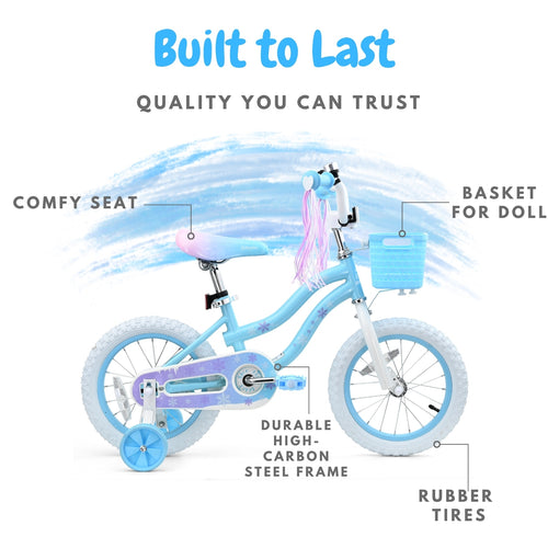 Pink / Blue Girls Bike for Kids with Training Wheels, Basket | BS-AZ0285
