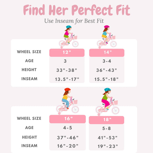 Pink / Blue Girls Bike for Kids with Training Wheels, Basket | BS-AZ0285