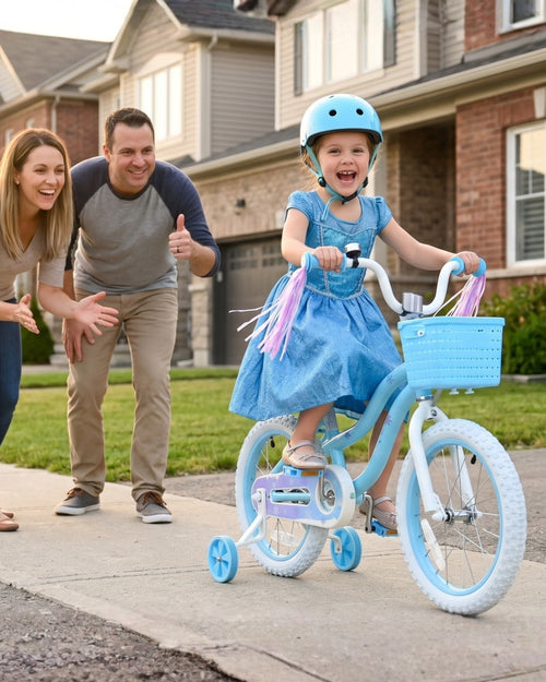 Pink / Blue Girls Bike for Kids with Training Wheels, Basket | BS-AZ0285