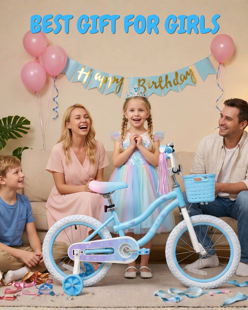 Pink / Blue Girls Bike for Kids with Training Wheels, Basket | BS-AZ0285