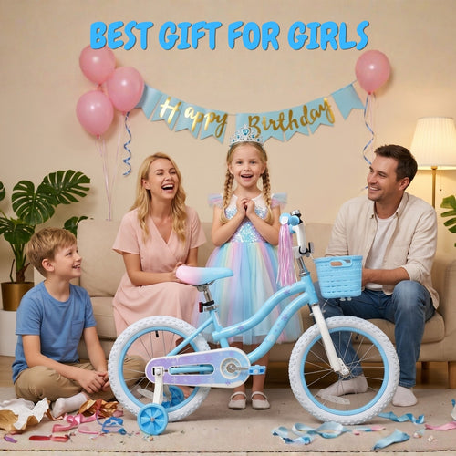 Pink / Blue Girls Bike for Kids with Training Wheels, Basket | BS-AZ0285