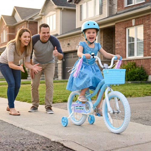 Pink / Blue Girls Bike for Kids with Training Wheels, Basket | BS-AZ0285