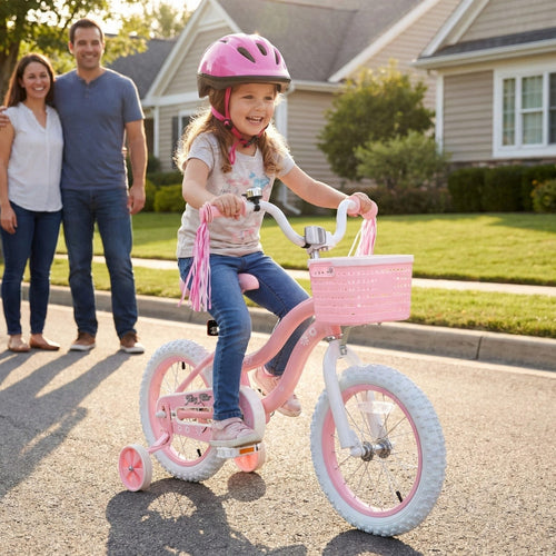 Pink / Blue Girls Bike for Kids with Training Wheels, Basket | BS-AZ0285