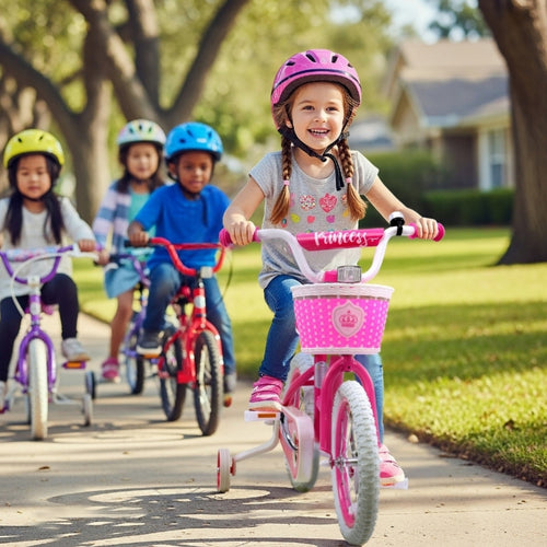 Bicystar Girls Bike for Kids 3-8 Years with Training Wheels, Basket 12 14 16 18 inch | BS-PB01