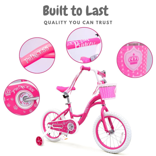 Bicystar Girls Bike for Kids 3-8 Years with Training Wheels, Basket 12 14 16 18 inch | BS-PB01