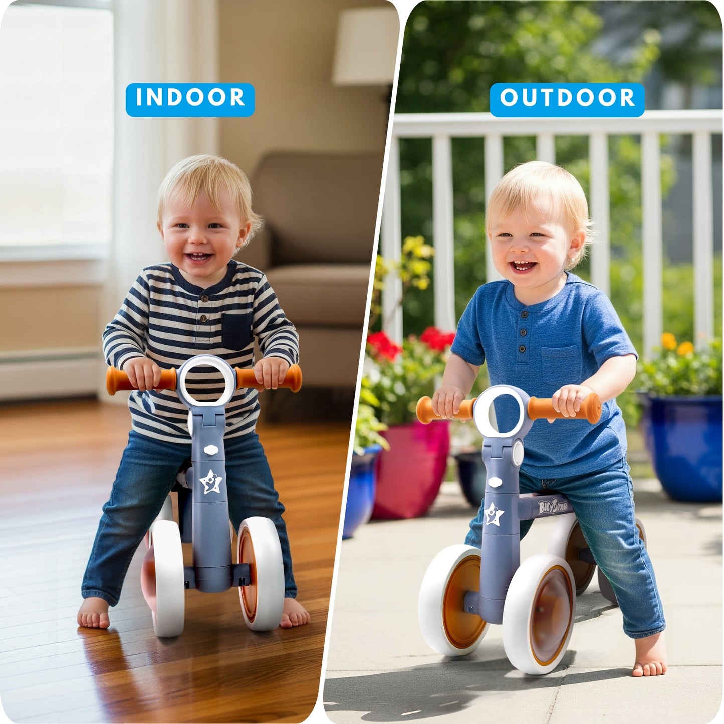 Bicystar Baby Balance Bike with Adjustable Handlebars, Rear Wheel, Colorful Lighting, Model SWB-0706S