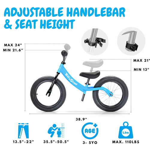 14 Inch Balance Bike for Kids 3-5 Years, Air Rubber Tires | KB-BL04